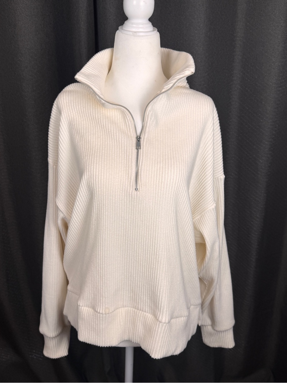 Abercrombie & Fitch Cream Ribbed Half-Zip Turtleneck Sweater